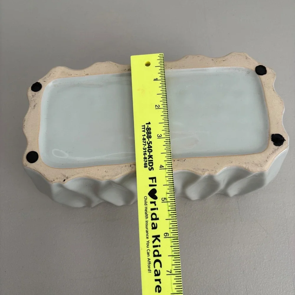 Modern Light Gray Wavy Scalloped Rectangular Ceramic Planter Succulent Pot 8.5in